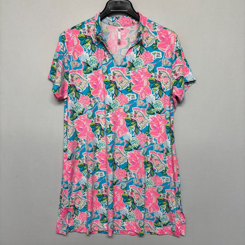 Lulu-B Women Short Sleeve Floral Mini Polo Dress Size XL X-Large Resort D127 -29